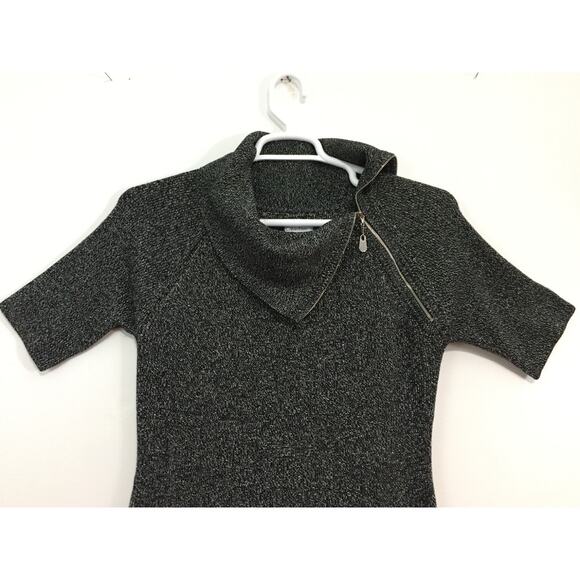 (N5) Y2K Calvin Klein Womens Sweater Dress Size M Metallic Fold Zip Cocktail - Picture 2 of 7